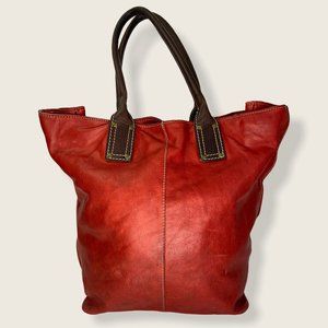 Marzia Red and Black Trimmed Leather Tote